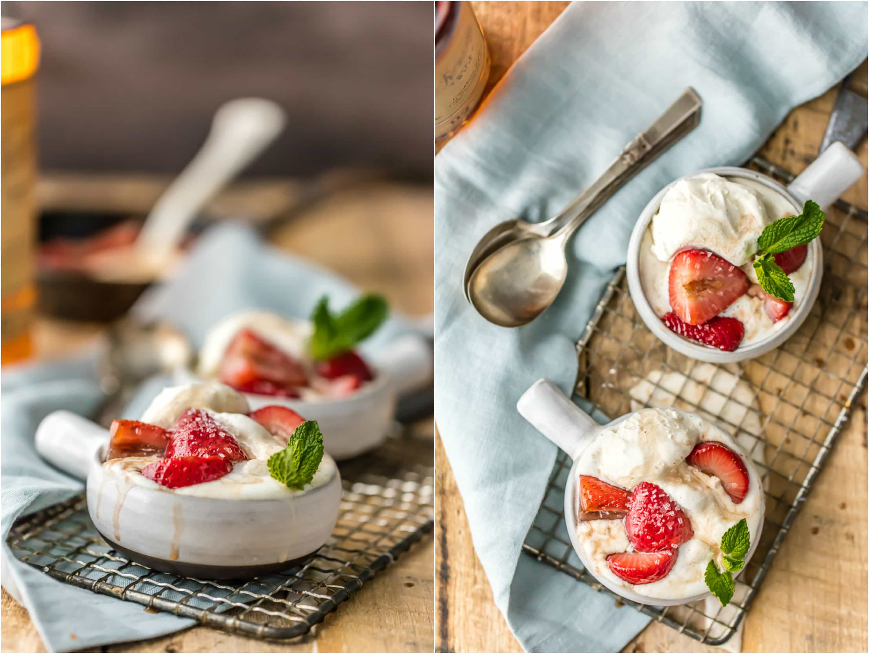 ice cream and strawberry fosters in bowls 