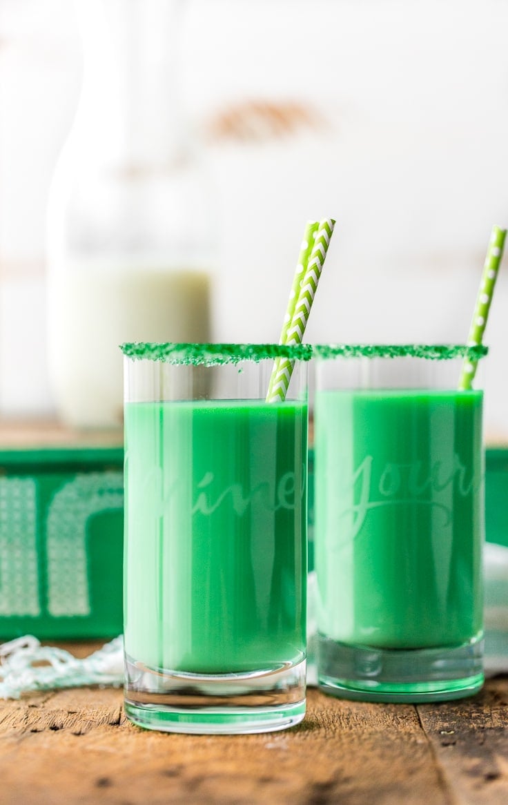 glasses of green vanilla mint milk (leprechaun milk)