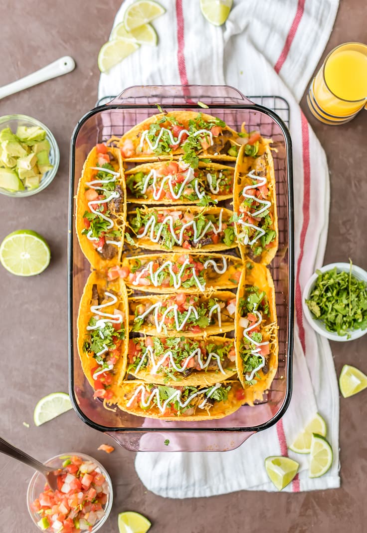 baking dish filled with breakfast tacos