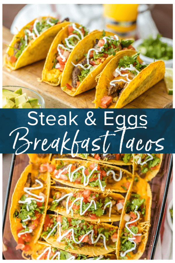 steak and eggs tacos in pan pinterest collage