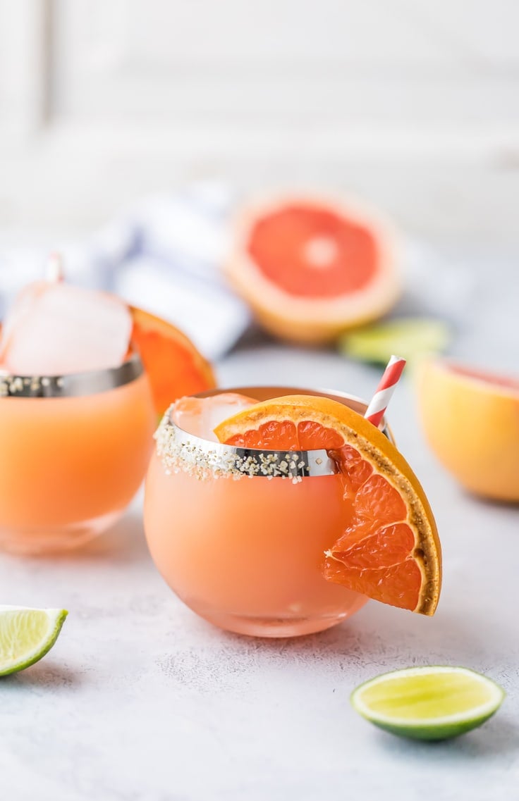 grapefruit margaritas on a table