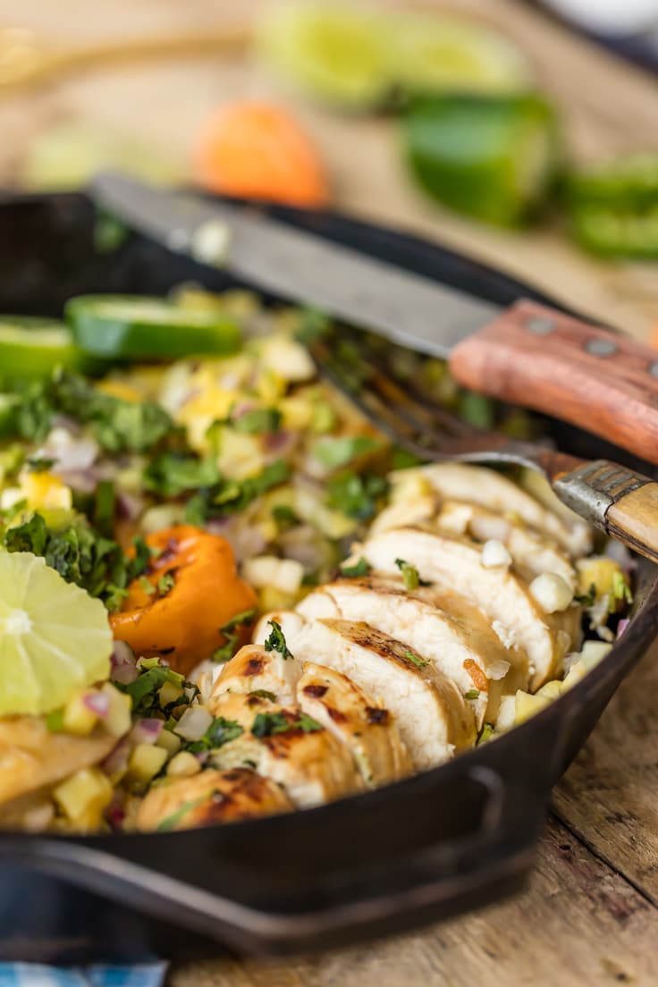 sliced chicken in a skillet