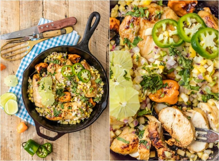 Skinny One Pan Caribbean Jerk Chicken Recipe (with Mango Salsa) Recipe