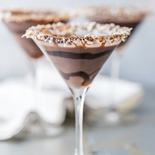 german chocolate cake martini in a glass