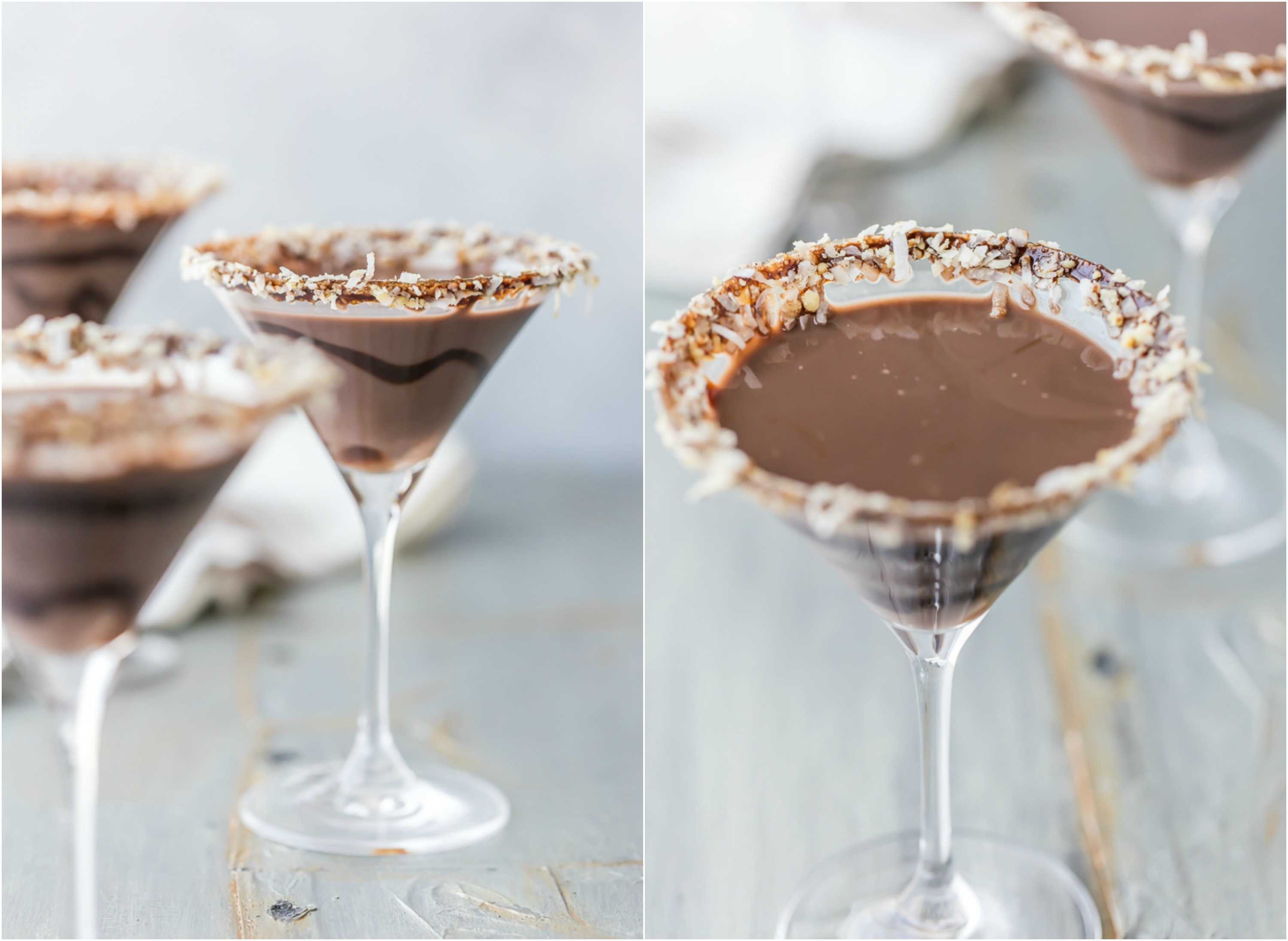 photo collage with German chocolate cake martinis