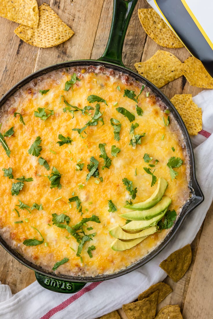 baked taco dip in a skillet
