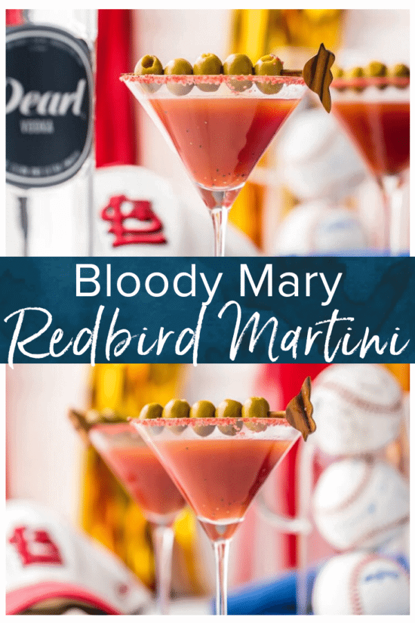 A delightful cardinals cocktail featuring a twist on the classic bloody mary - the bloody mary redbird martini.