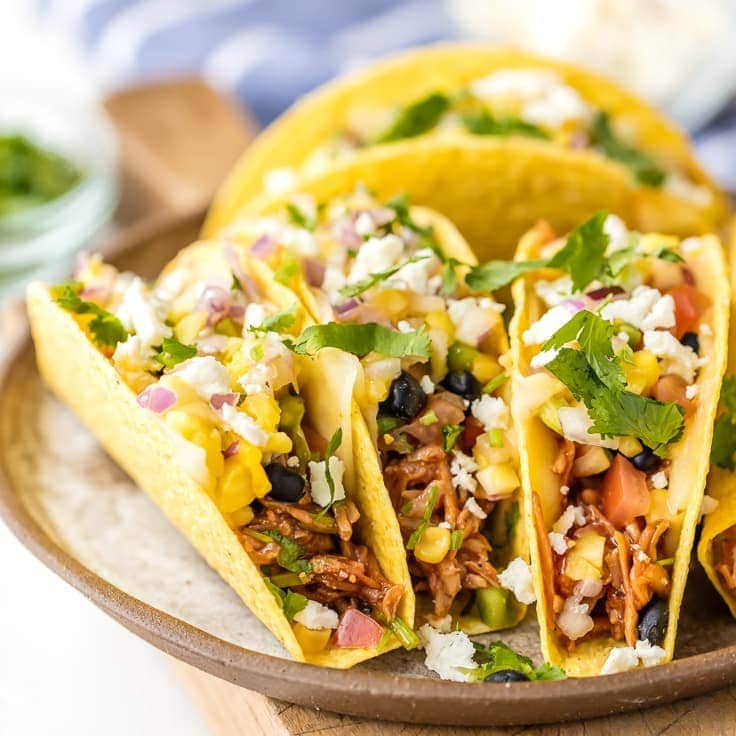 Slow Cooker Honey BBQ Chicken Tacos with Mango Salsa