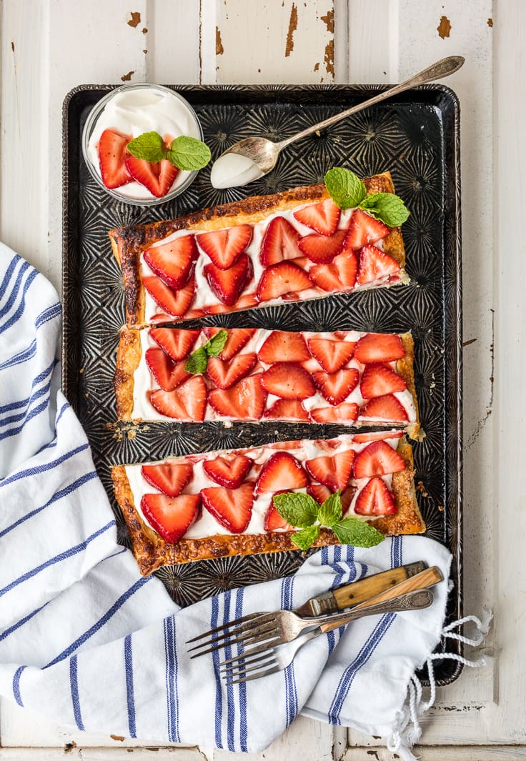 strawberry tart on a baking sheet