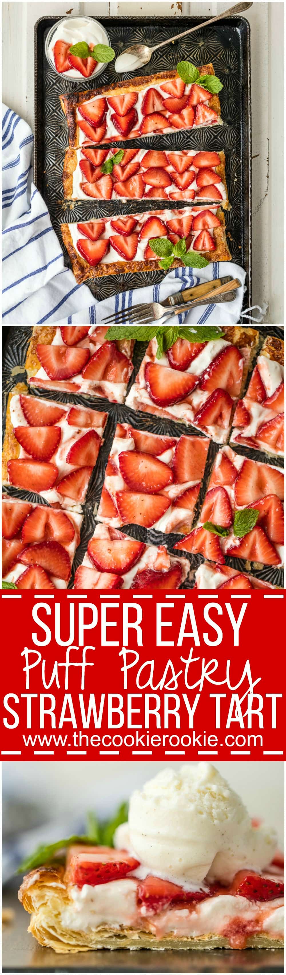 This SUPER EASY PUFF PASTRY STRAWBERRY TART is our favorite simple Summer sweet treat. Made in minutes, it's delicious on its own or topped with vanilla ice cream! I can't get enough!!