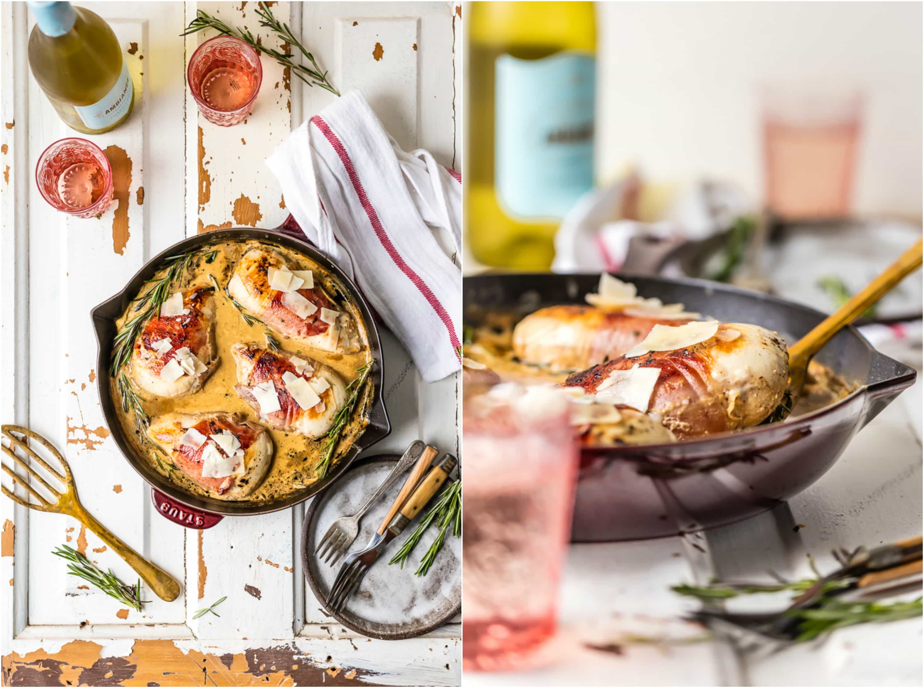 chicken skillet meal in a tablescape