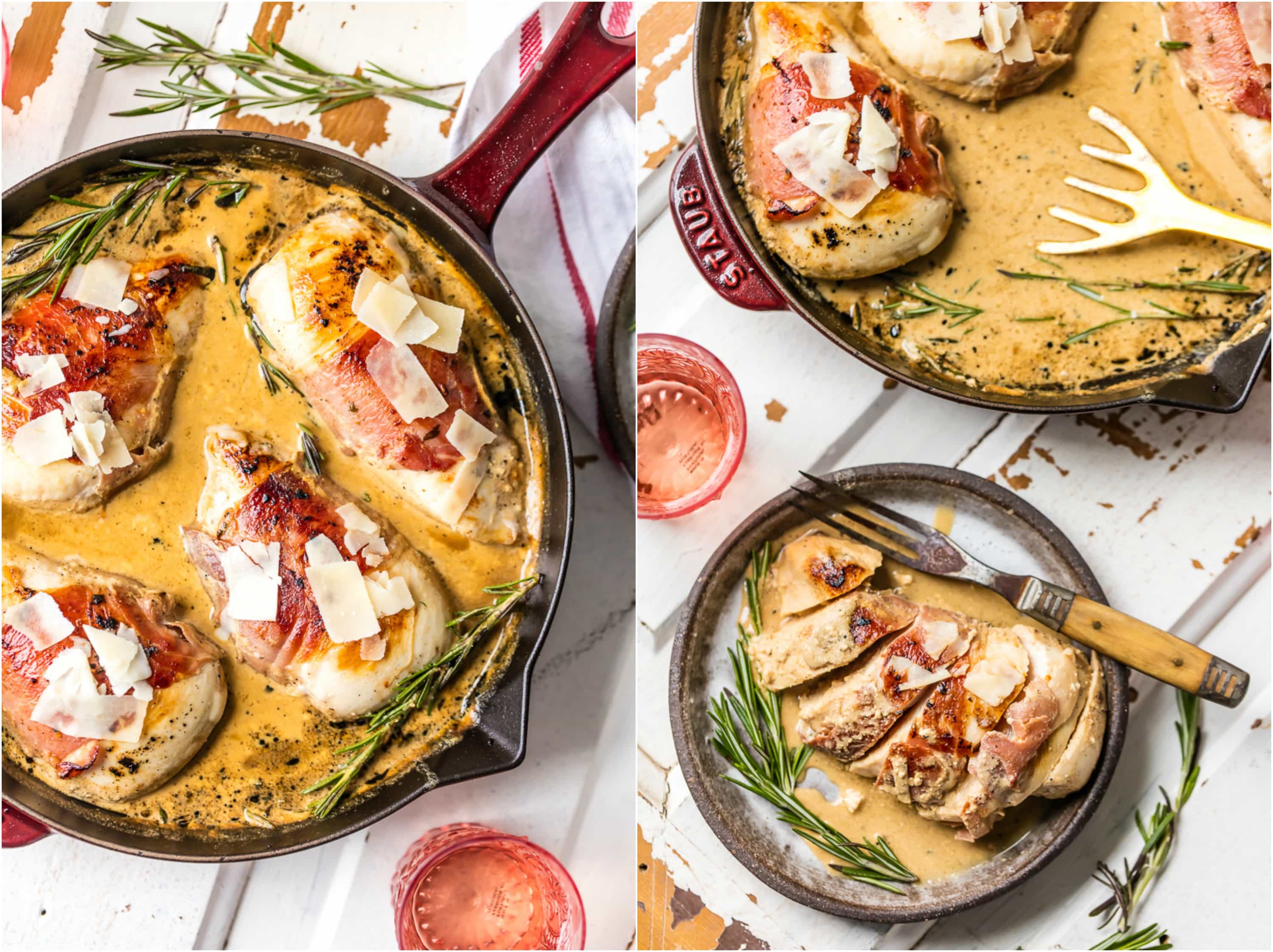 PROSCUITTO WRAPPED SHERRY CREAM CHICKEN SKILLET is our favorite EASY and quick dinner! So much flavor and made in under 30 minutes! The cream sauce...I can't get enough!