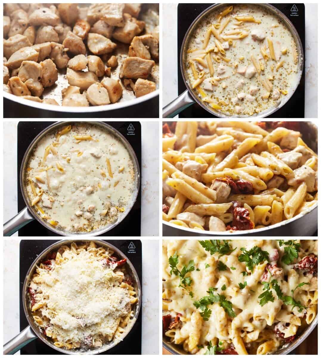 step by step photos for how to make one pot chicken alfredo