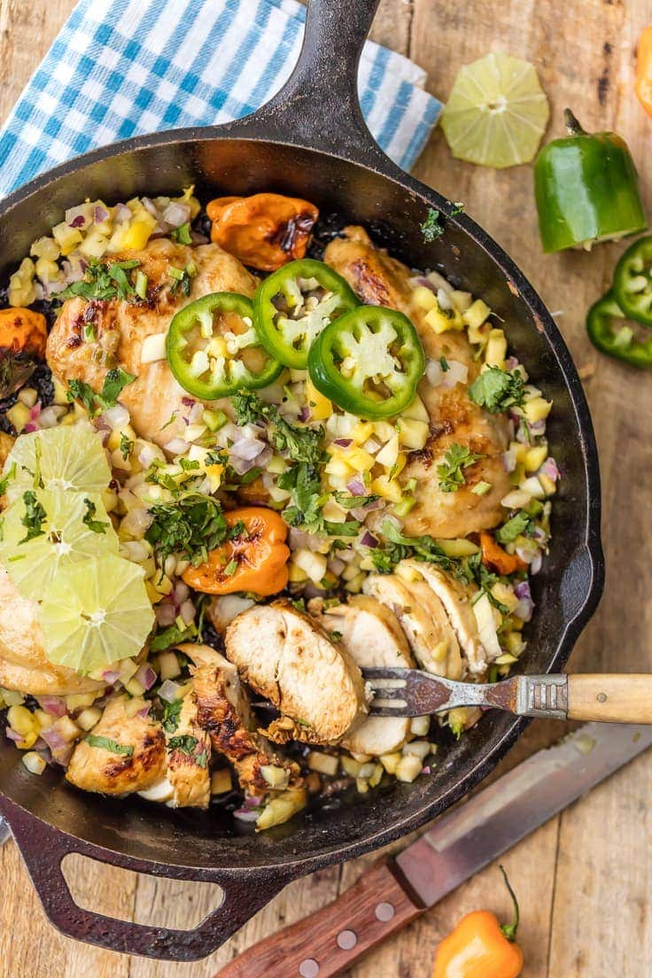 image of Skinny One Pan Caribbean Jerk Chicken Skillet recipe by The Cookie Rookie
