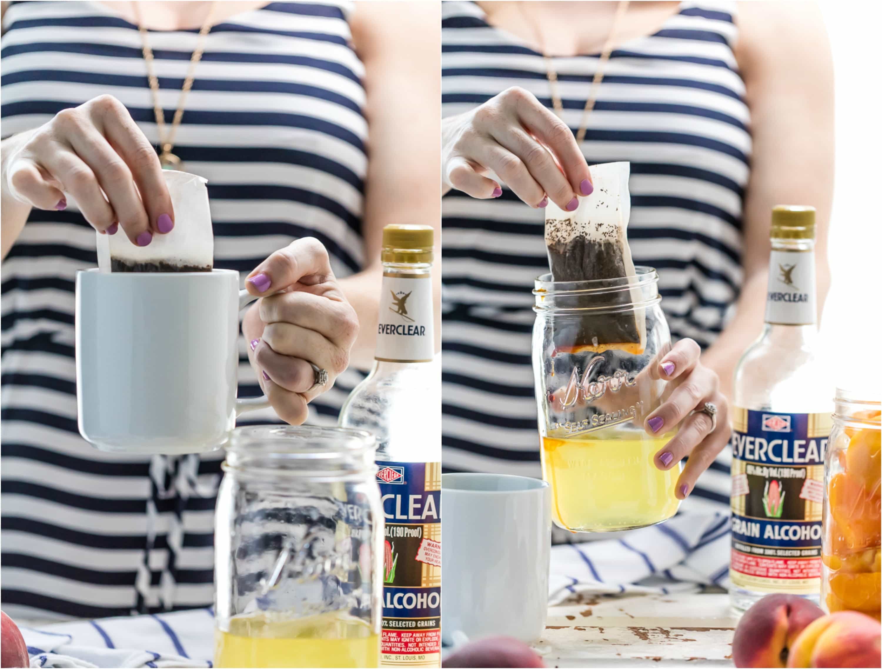 placing tea bags into a jar