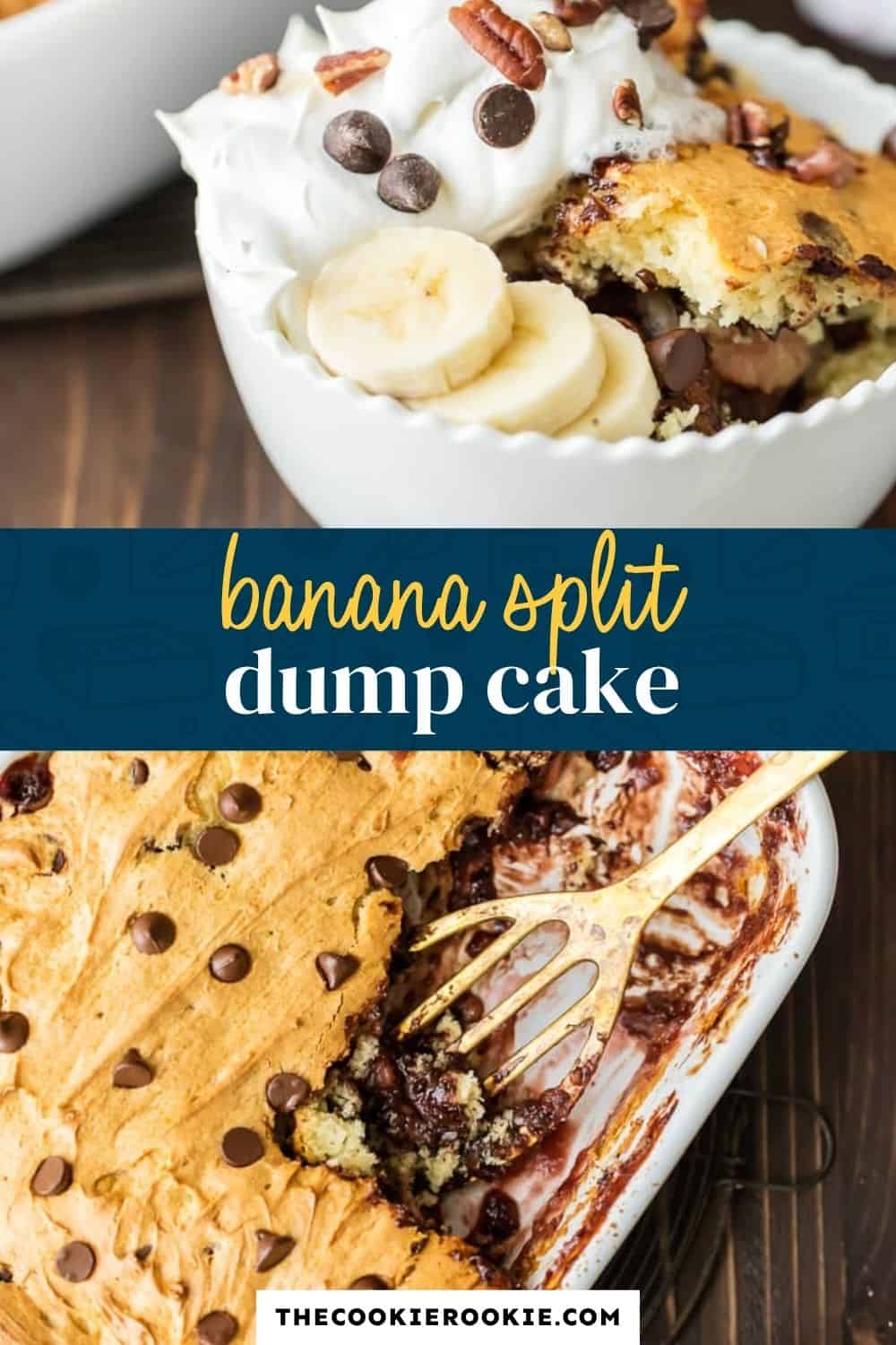 banana split dump cake pin image