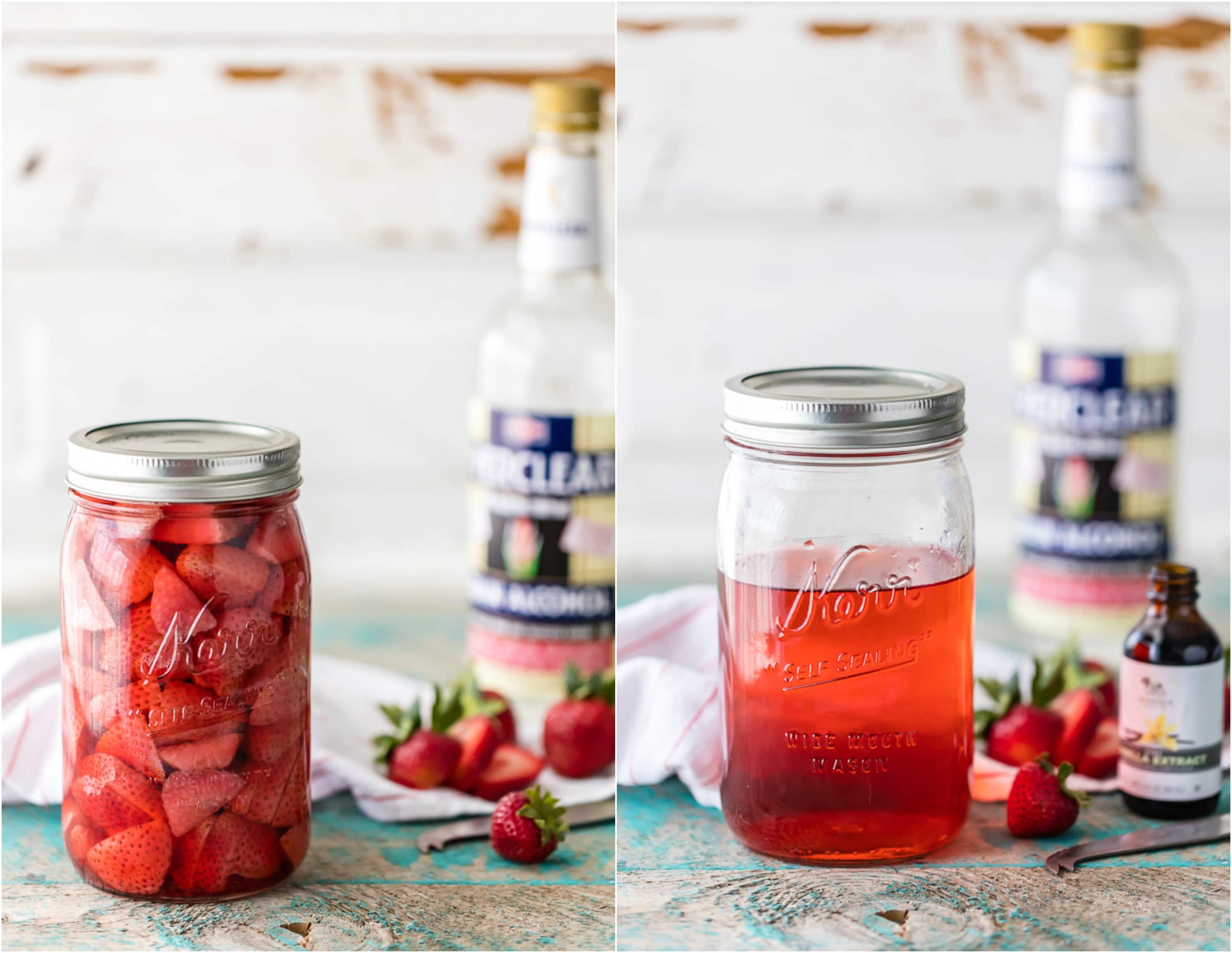 jars filled with strawberries and vodka