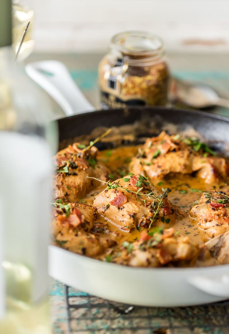 skillet chicken dinner with bacon
