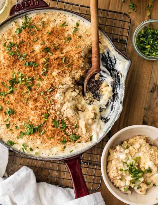 Large Batch Skillet White Cheddar Mac and Cheese is the perfect EASY ONE POT DINNER for any week night! So much cheese and so much flavor! Made in minutes in only ONE SKILLET!