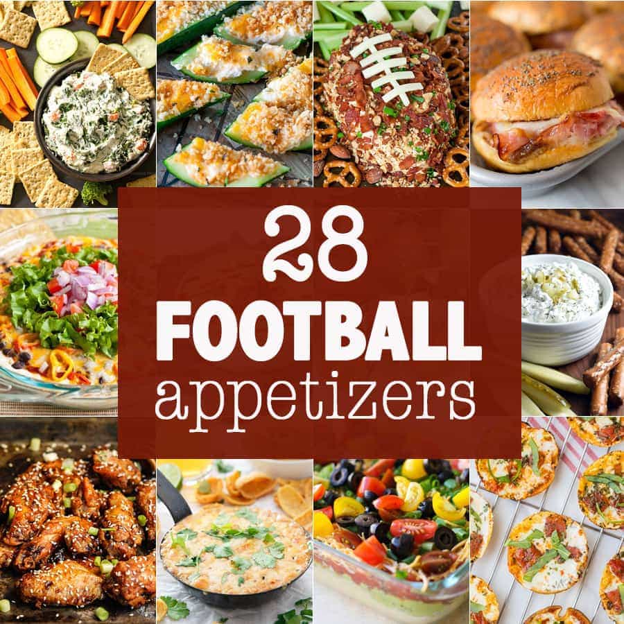 28 of the BEST FOOTBALL APPETIZERS! Snacks for tailgating, partying, and watching football! Savory and sweet apps for football season. THE BEST!