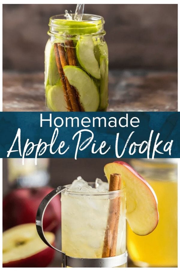 Homemade Apple Pie Vodka is an easy gift idea for Fall. This Homemade Vodka recipe is so simple and so delicious! This simple Apple Vodka also makes the best fall cocktail: Apple Pie Spritzer!