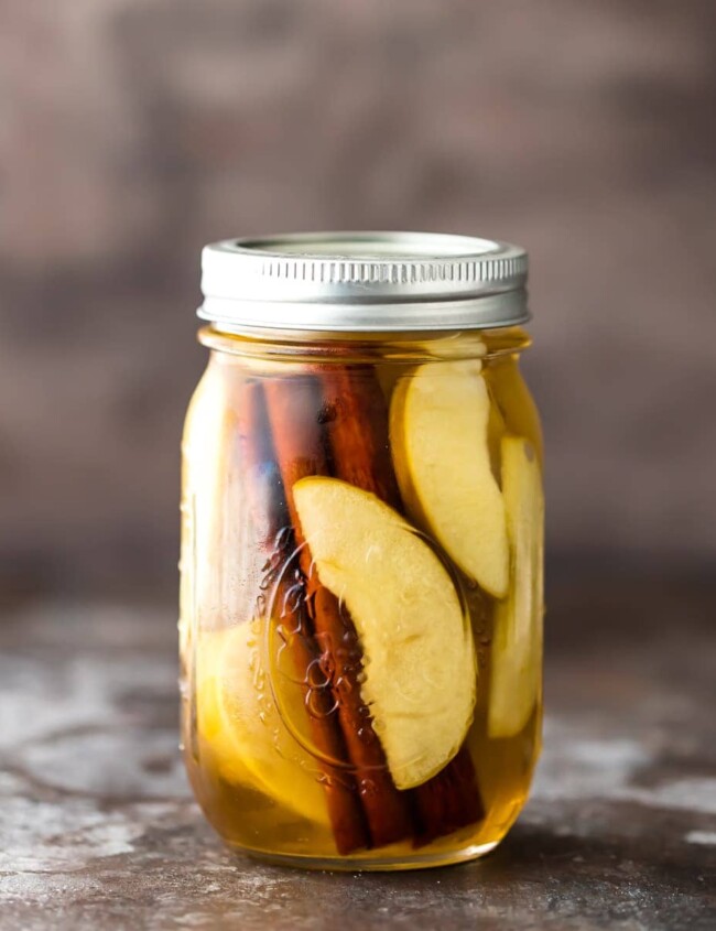 Homemade Apple Pie Vodka is an easy gift idea for Fall. This Homemade Vodka recipe is so simple and so delicious! This simple Apple Vodka also makes the best fall cocktail: Apple Pie Spritzer!