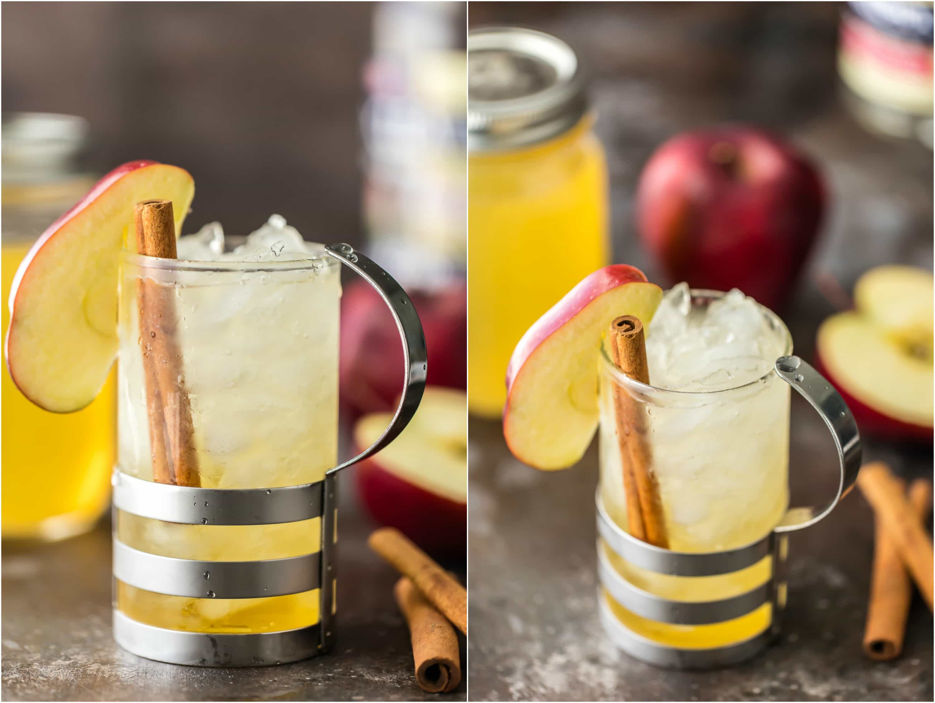 cocktails with sliced apple and cinnamon sticks