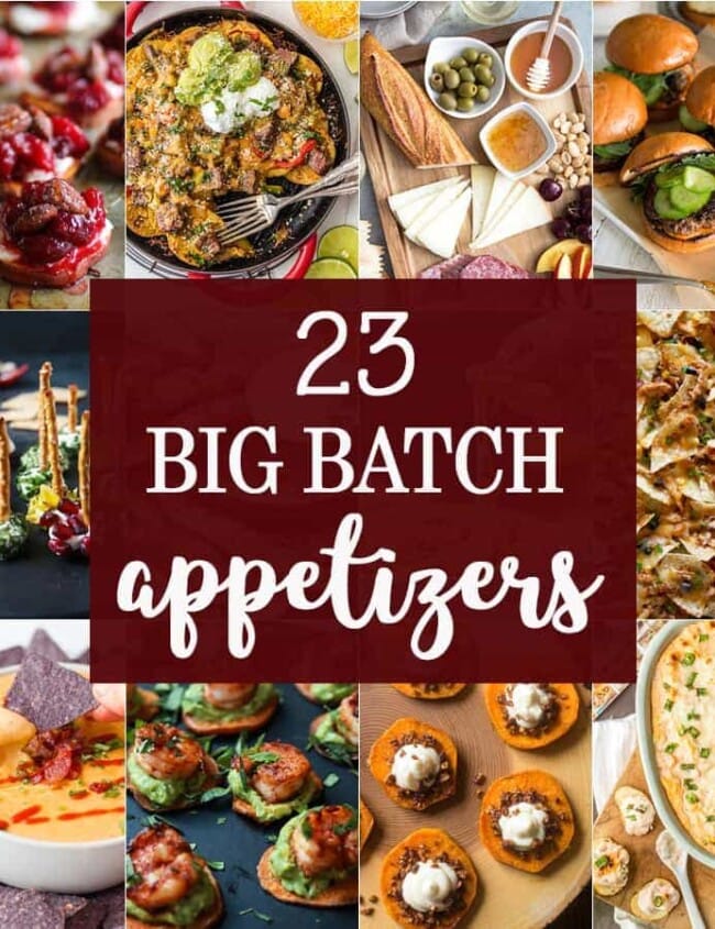 23 BIG BATCH APPETIZERS perfect for feeding a crowd on game day! The BEST appetizer recipes to feed lots of people while tailgating, especially perfect for the SUPERBOWL!