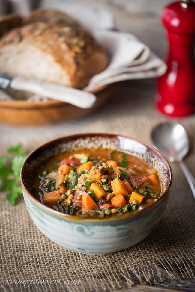 Vegetable Soup with Lentils and Seasonal Greens | Saving Room For Dessert