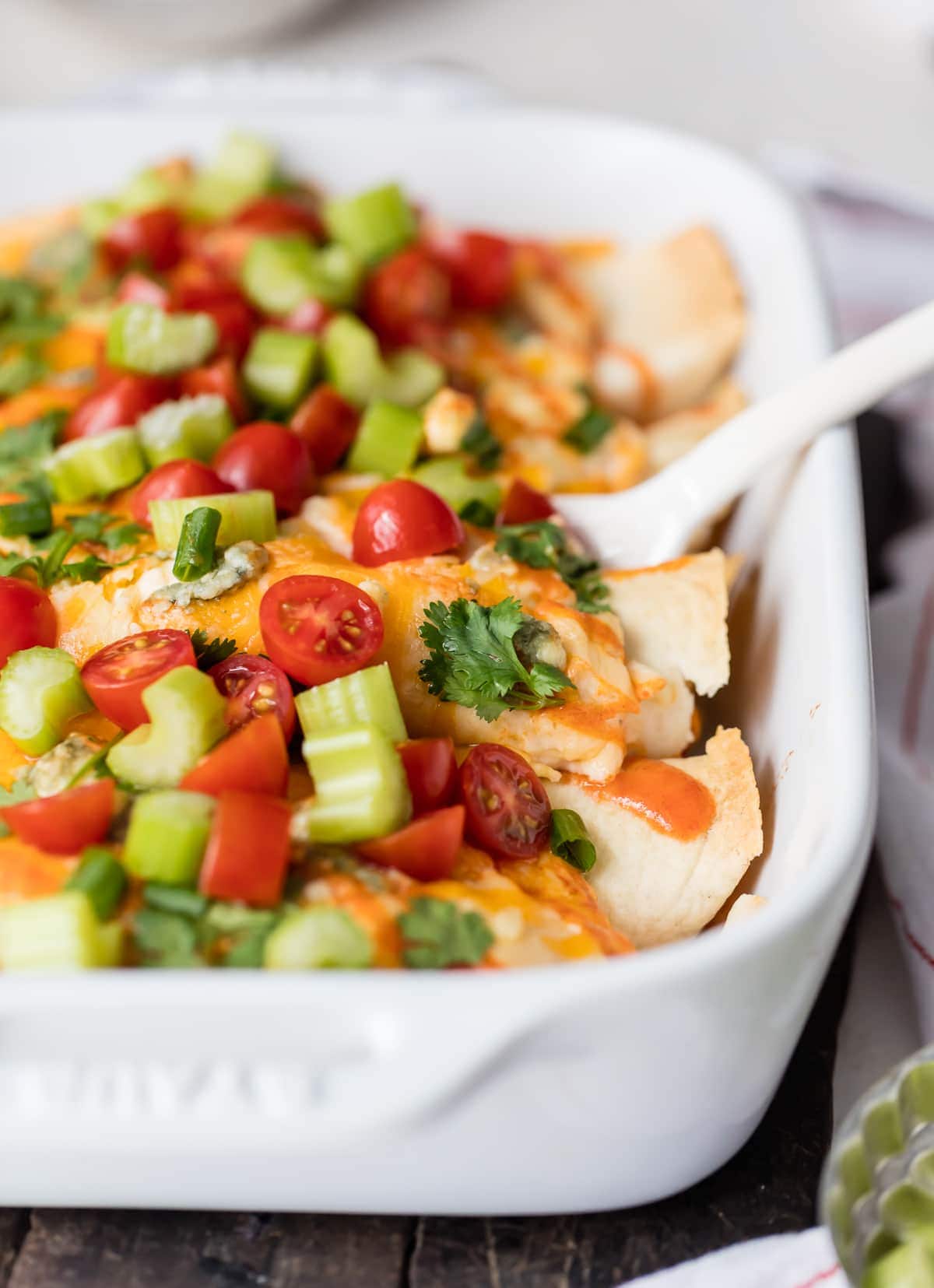 Creamy Chicken Enchiladas recipe made with buffalo chicken