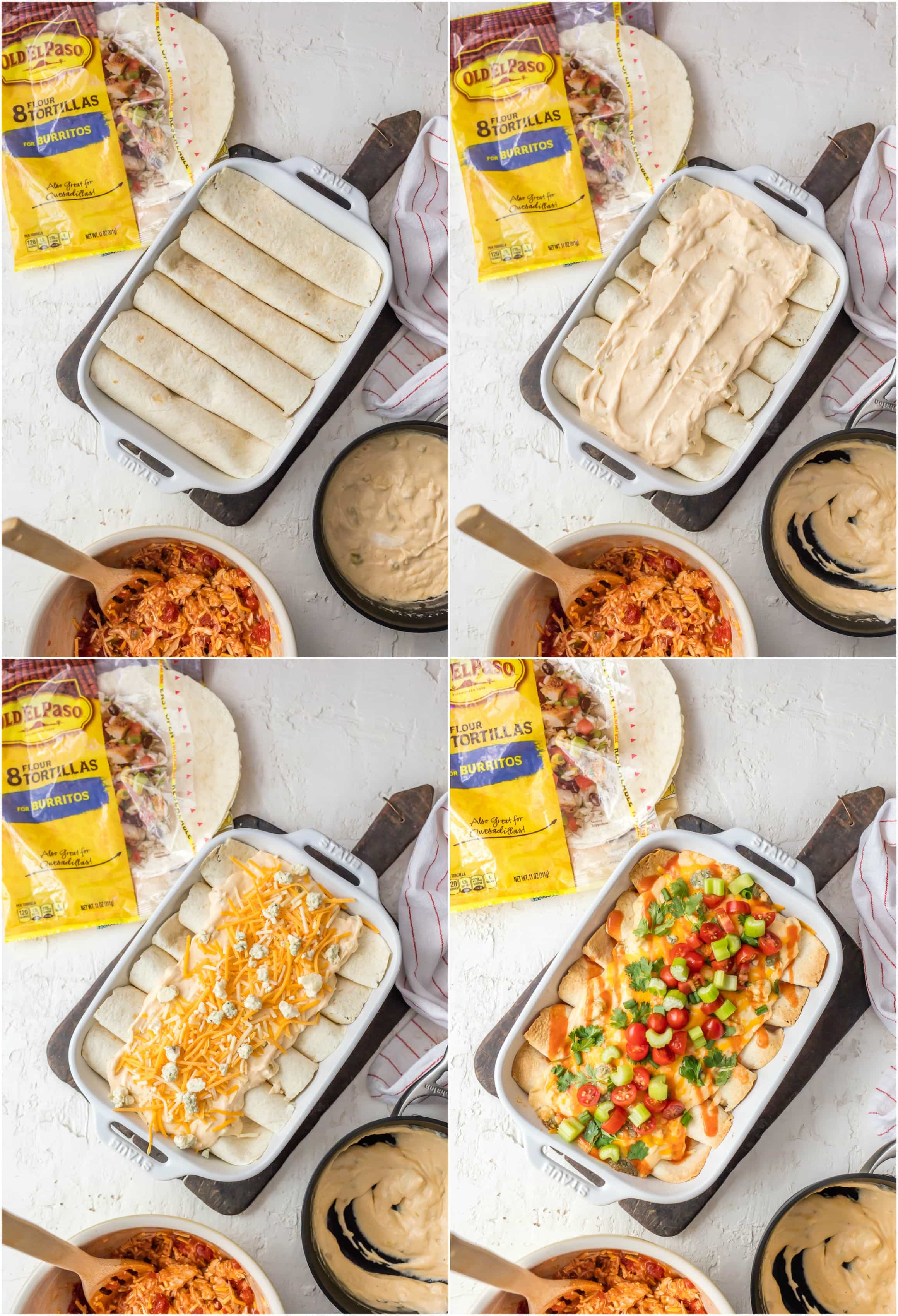 Photo Collage: How to make buffalo chicken enchiladas, step by step