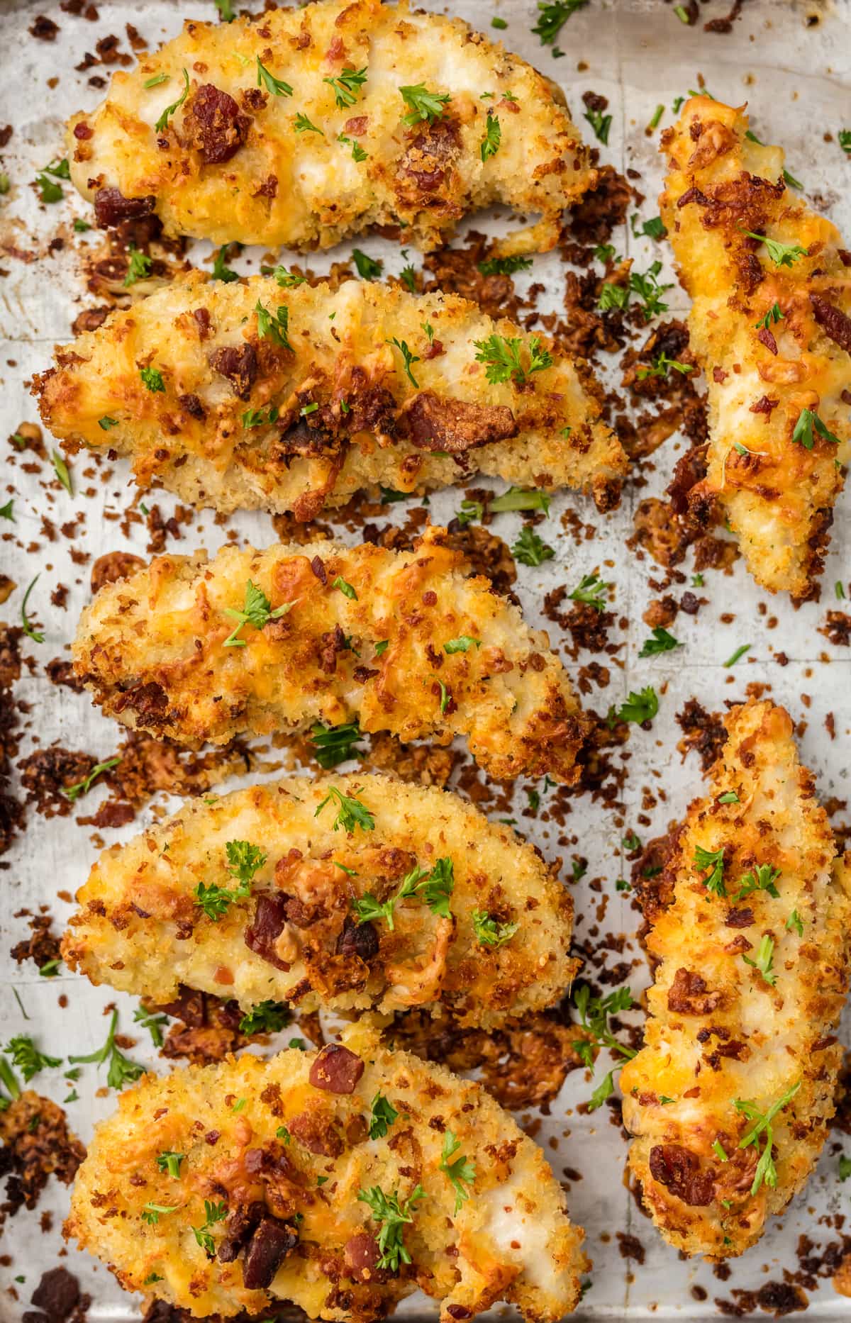 Oven Baked Chicken Tenders made with panko breadcrumbs, bacon, and ranch