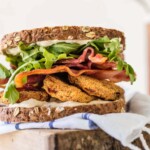 side view of a fried tomato blt sandwich