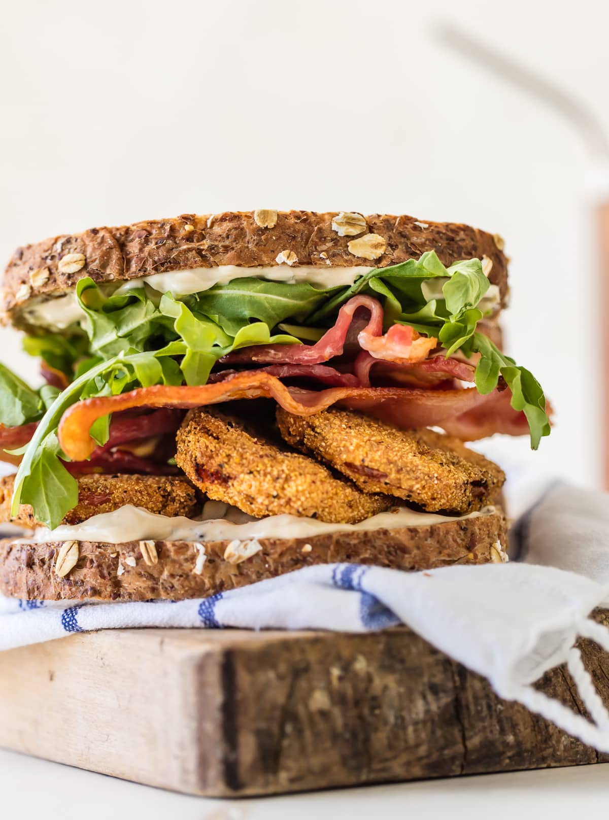 Bacon, Arugula, Fried Tomatoes sandwich