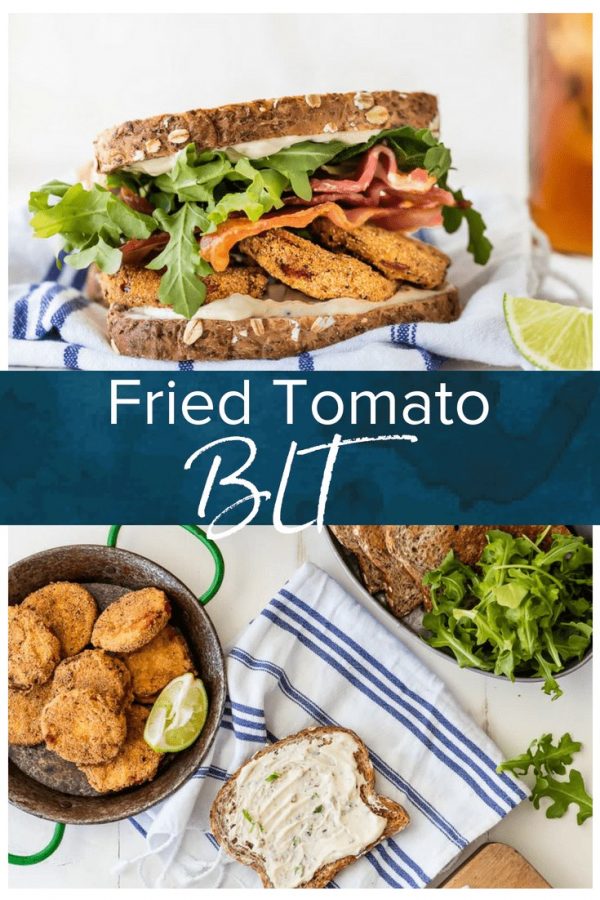 This BLT recipe with Fried Tomatoes and Cilantro Lime Mayo is the best sandwiches ever! Re-imagine this classic sandwich recipe and make it a family favorite. Loaded with herbed fried tomatoes, cilantro lime mayo, arugula, and BACON!