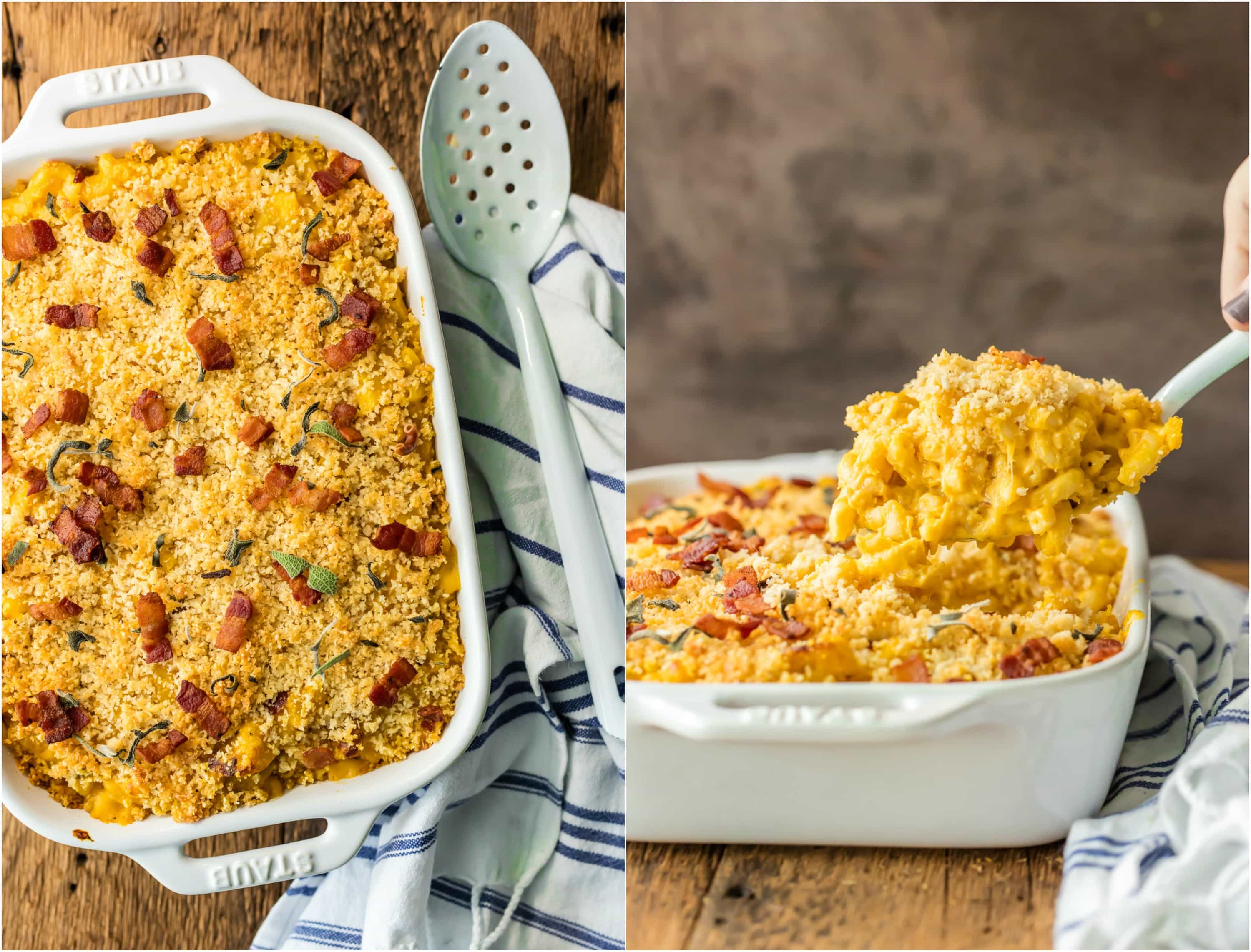 Photo Collage: Baked mac and cheese with bacon