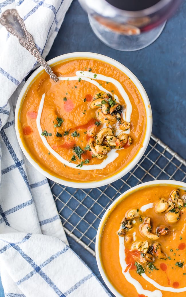 Vegan Pumpkin Soup with Candied Cashews | The Cookie Rookie