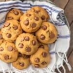 APPLESAUCE CHOCOLATE CHIP COOKIES are the perfect skinny(er) way to enjoy holiday baking! These soft chocolate chip cookies are loaded with chocolate and made with applesauce! These applesauce cookies have amazing flavor, less calories, and you can eat the dough with no worries!