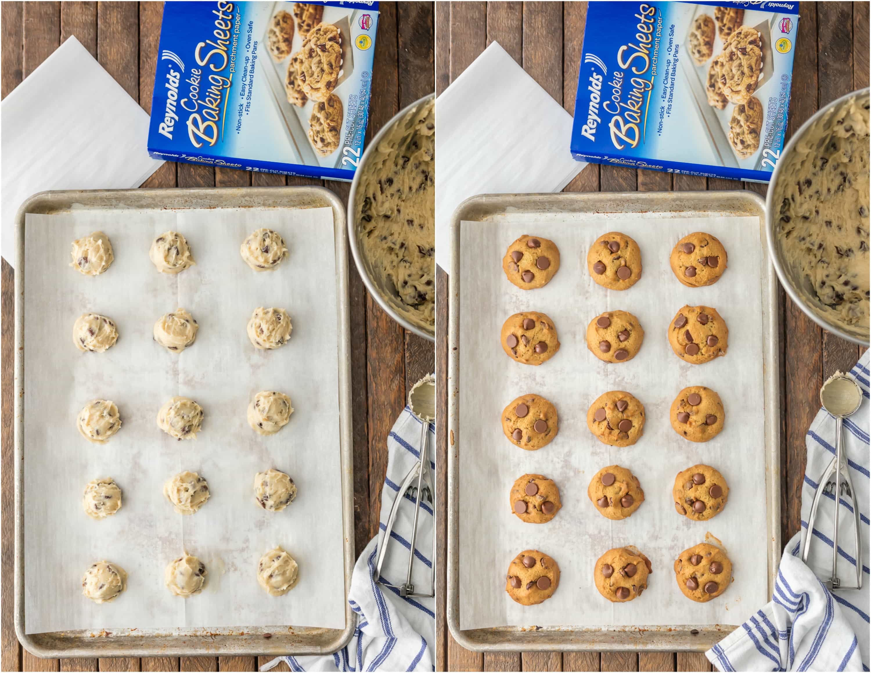 cookies baked and unbaked on a cookie sheet