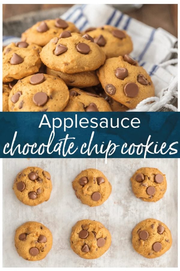 APPLESAUCE CHOCOLATE CHIP COOKIES are the perfect skinny(er) way to enjoy holiday baking! These soft chocolate chip cookies are loaded with chocolate and made with applesauce! These applesauce cookies have amazing flavor, less calories, and you can eat the dough with no worries!