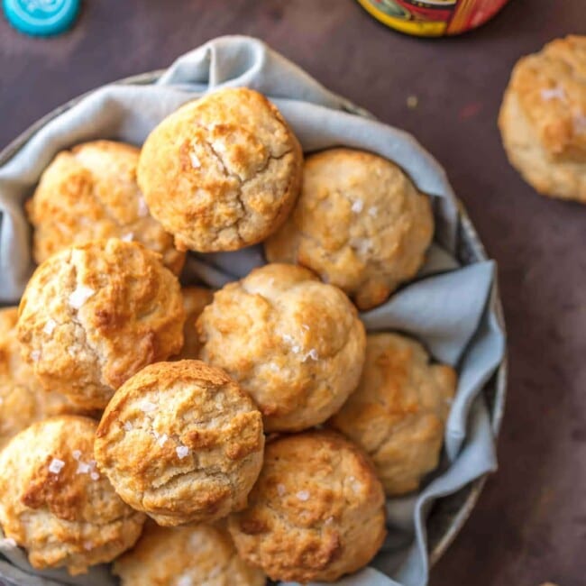 several beer bread muffins in a bowl