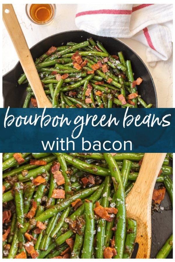 Skillet Green Beans are an easy way to make some veggies for your meal. These Bourbon Green Beans with Bacon add some spice, flair, and beauty to any holiday table! It's the ultimate Thanksgiving side dish that's SO full of flavor, you'll be blown away!