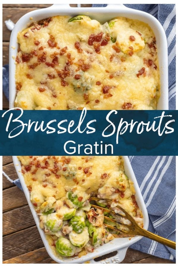 BRUSSELS SPROUTS GRATIN with bacon is the ultimate holiday side dish! Who can resist bacon brussels sprouts when sprinkled with SO MUCH CHEESE? The creamy sauce inside of this brussels sprouts au gratin is so easy and delicious, making this a Thanksgiving favorite for our family.