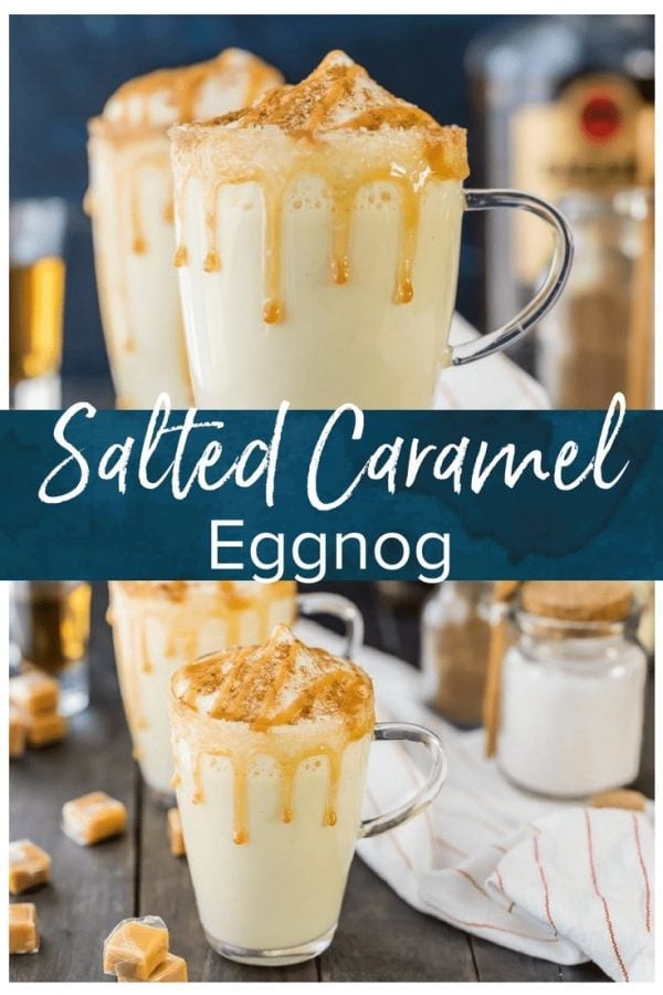 This SALTED CARAMEL EGGNOG recipe is my new holiday favorite! This is one easy eggnog recipe; I never knew it was so simple to make at home. Made on the stove in under 15 minutes and SO delicious!