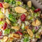 broccoli cranberry almond salad in a bowl