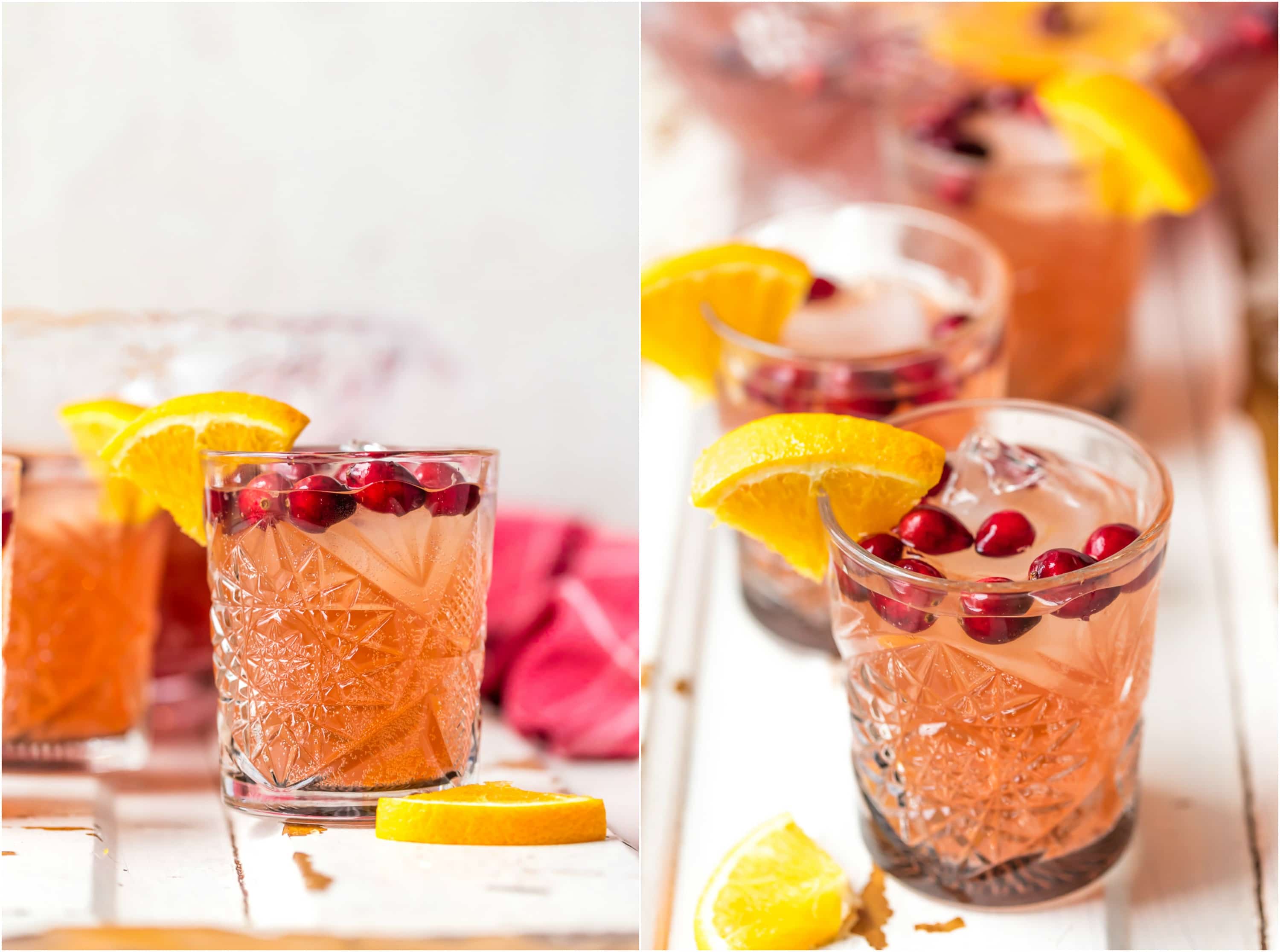 holiday punch garnished with oranges and cranberries