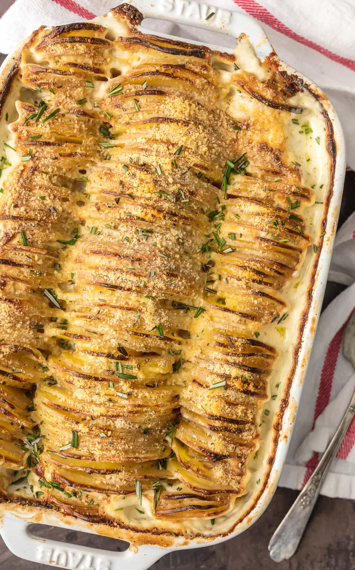 Creamy scalloped potatoes recipe, cut like hasselback potatoes