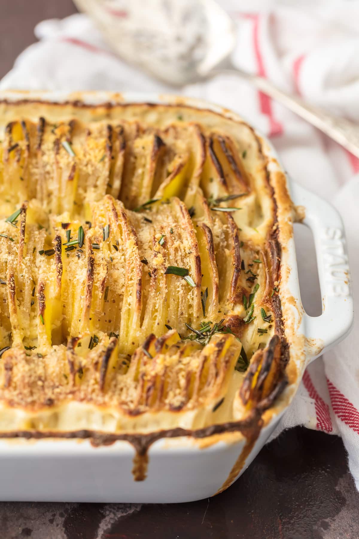 Cheesy Garlic Herb Potatoes recipe in a baking dish