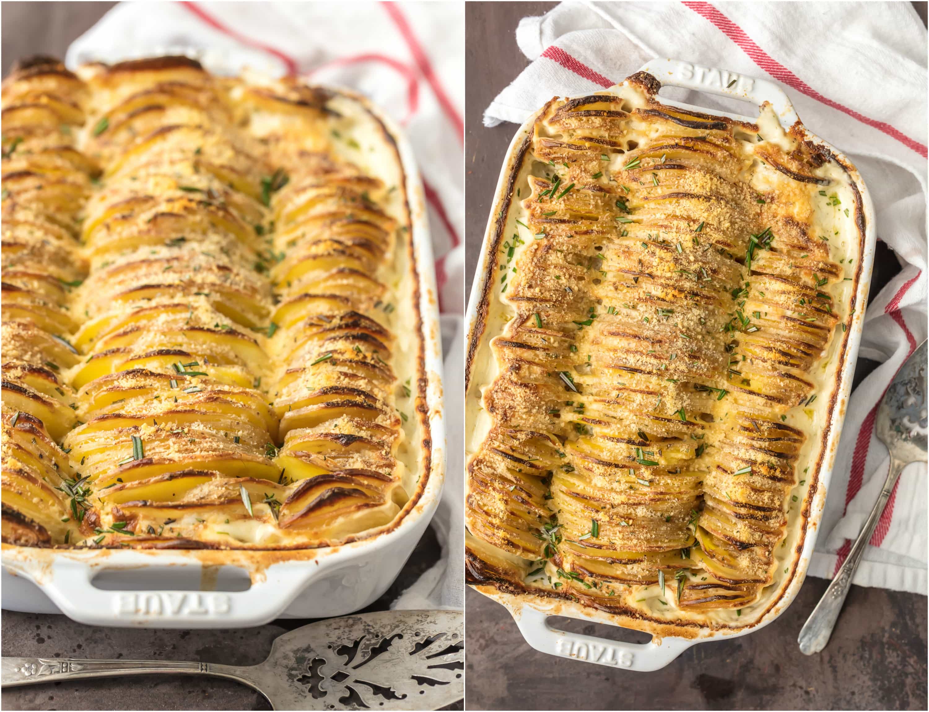 These CHEESY GARLIC HERB SCALLOPED POTATOES are one of our favorite holiday side dishes! Made creamy with a secret ingredient that you'll never skip again! Beautiful and delicious potatoes gratin!