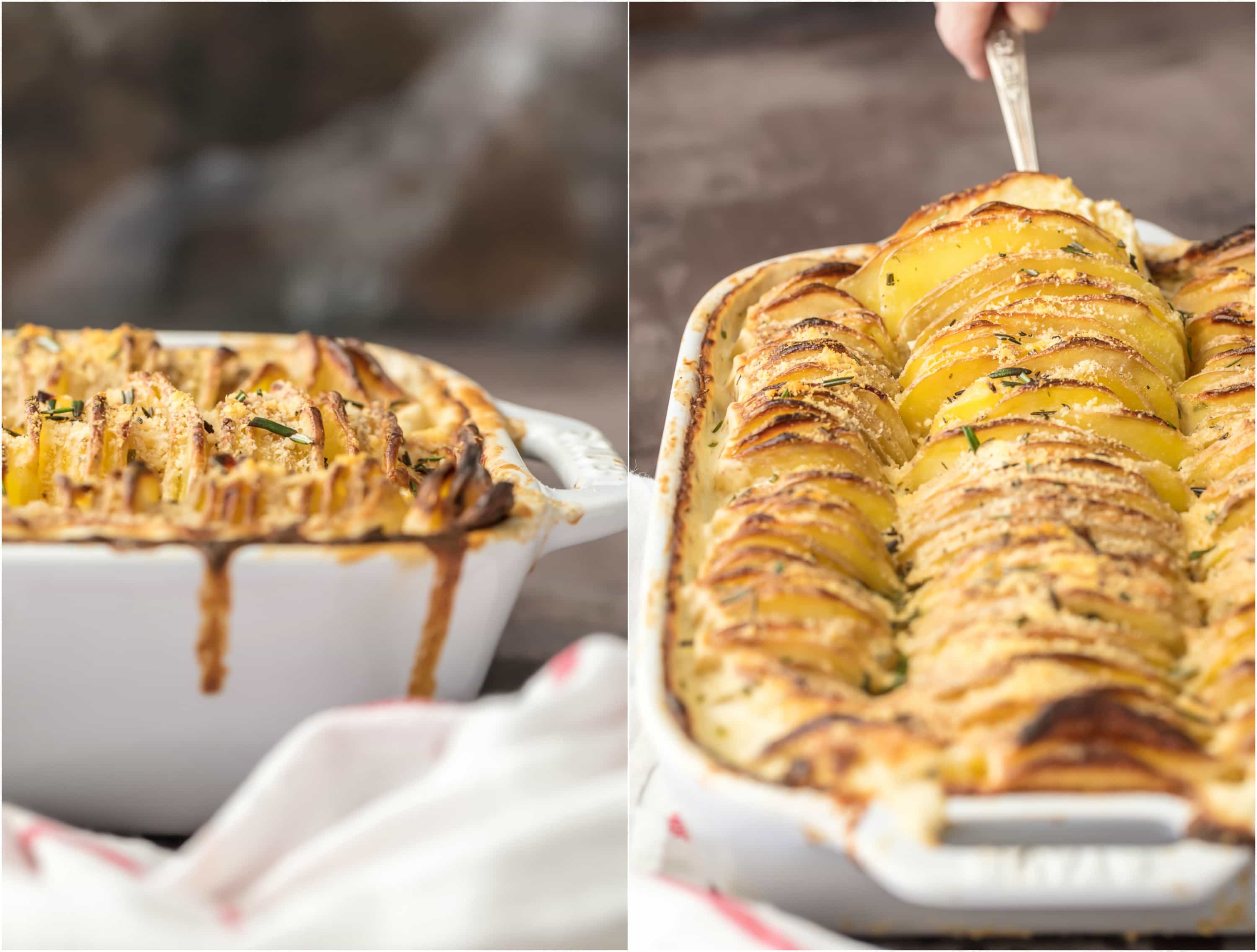 These CHEESY GARLIC HERB SCALLOPED POTATOES are one of our favorite holiday side dishes! Made creamy with a secret ingredient that you'll never skip again! Beautiful and delicious potatoes gratin!